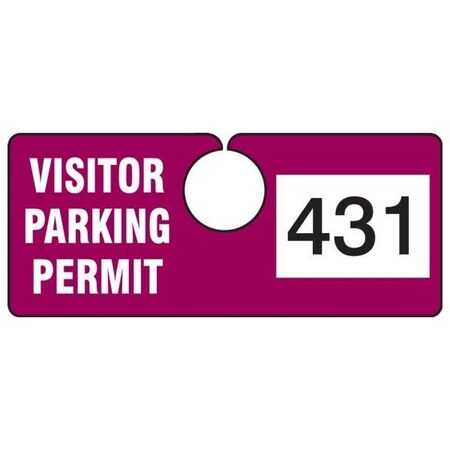 Accuform Parking Permit Tag, VISITOR PARKING PERMIT Numbered 300-399, Maroon, 2in x 4.75in, 100PK TNT431MRD